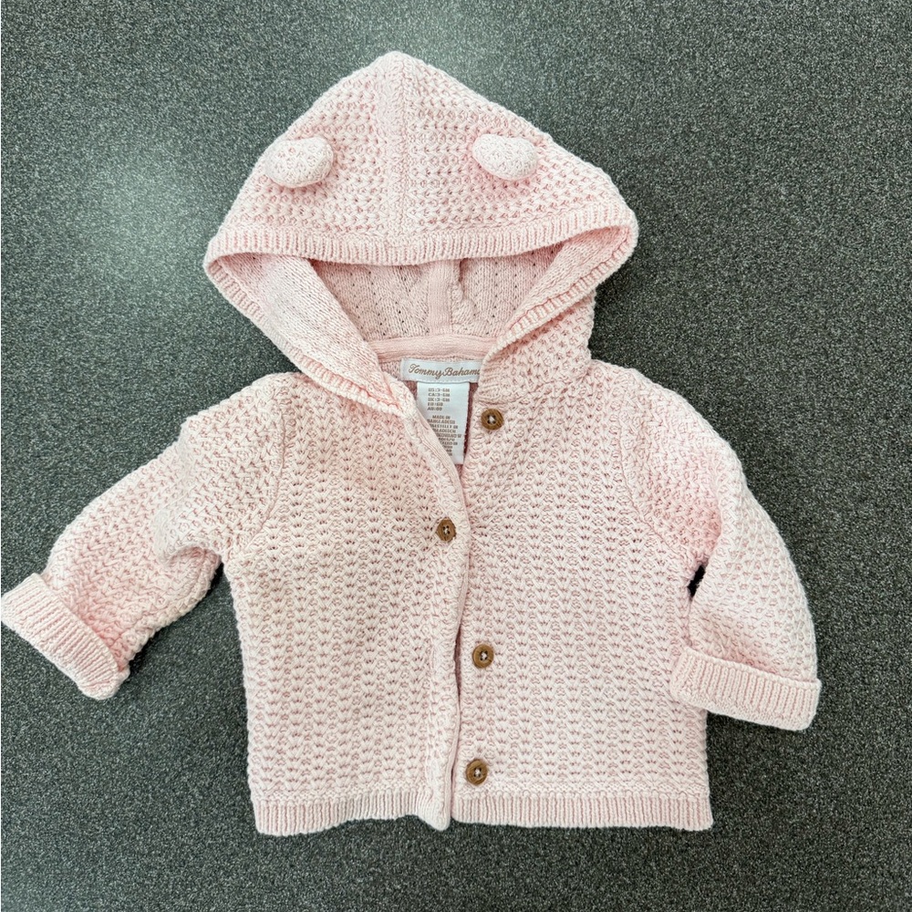Tommy Bahama Baby Girls Pink Crochet Hooded Sweater Cardigan Infant